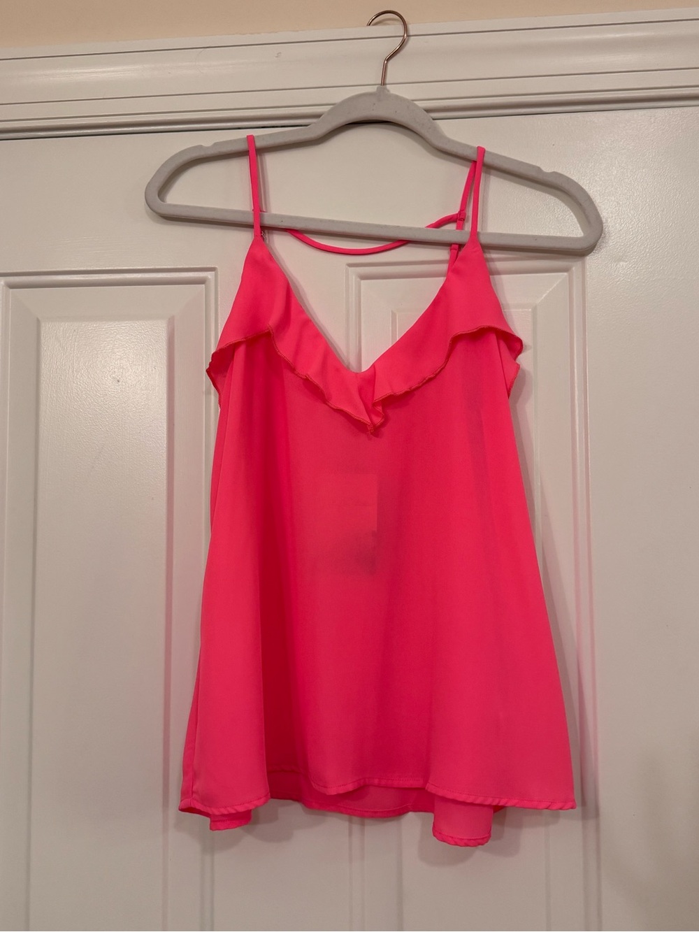 Lily White Hot Pink Ruffle V-Neck Camisole